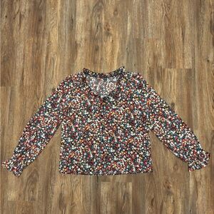 SHEIN Black Floral Long Sleeve Blouse with Red, White & Blue Flowers